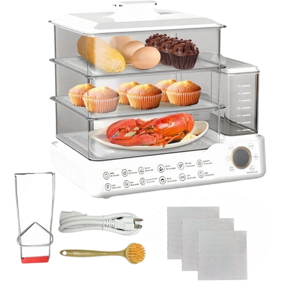 24L Electric Steamer, Three-Layer Food Stainless Steel Steamer With Detachable Water Tank, 800w Large Capacity Breakfast Machine Timer, Suitable For Families And Gatherings