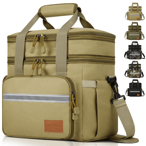 24L Insulated Lunch Bag, Expandable Double Deck Lunch Box for Men & Women, Leakproof Cooler Tote for Work, Picnic & Beach, with Adjustable Shoulder Strap & Side Pocket(Yellow)