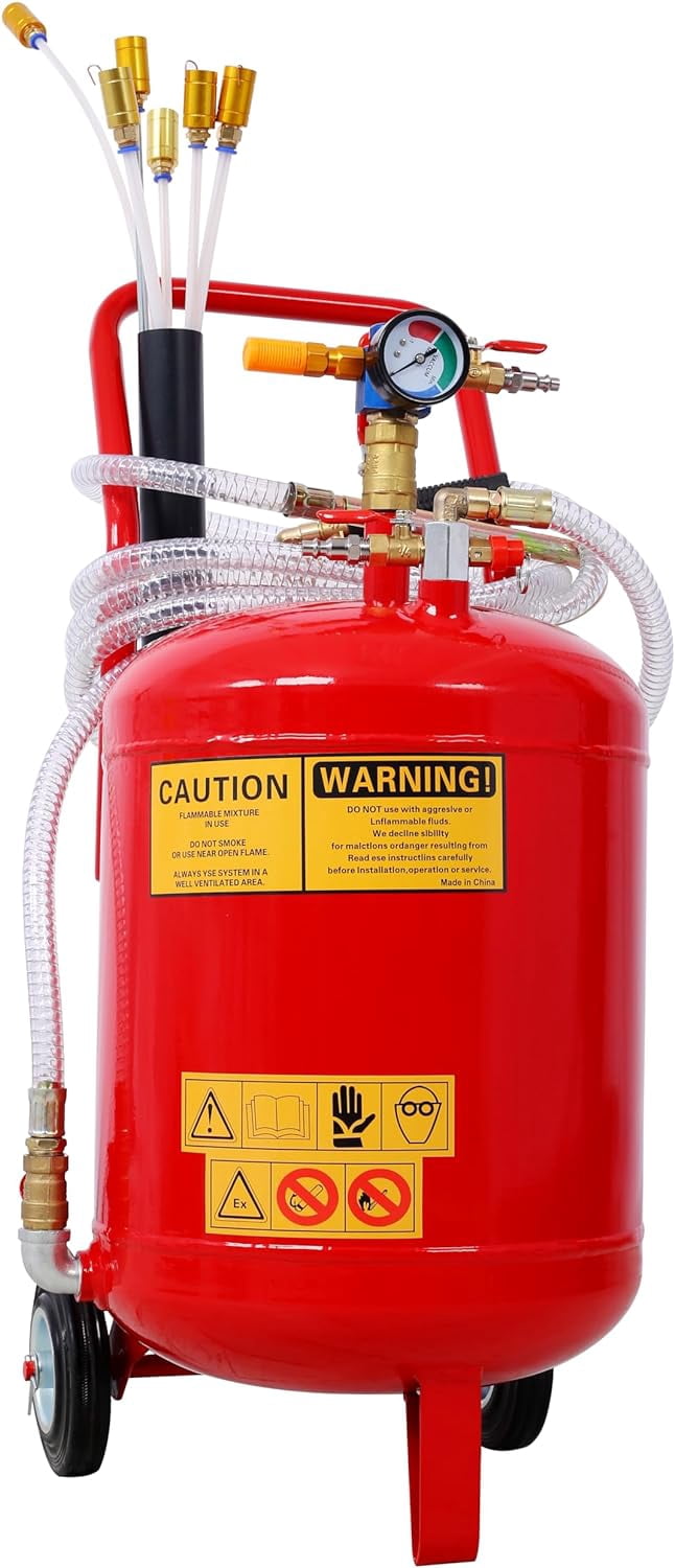 24L Oil Extractor - Portable Air Pneumatic Waste Oil Garage Extractor Drain Draine Tank Professional Fluid Evacuator, Integrated Level Gauge, Use with Oil, Transmission Fluid and Anti-F