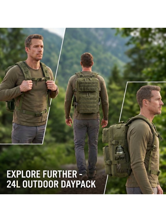 24L Outdoor Backpack for Men Women, 3 Day Camping Rucksack with Molle Webbing, Light Daypack for Hiking Gym Crossfit Travel Commute