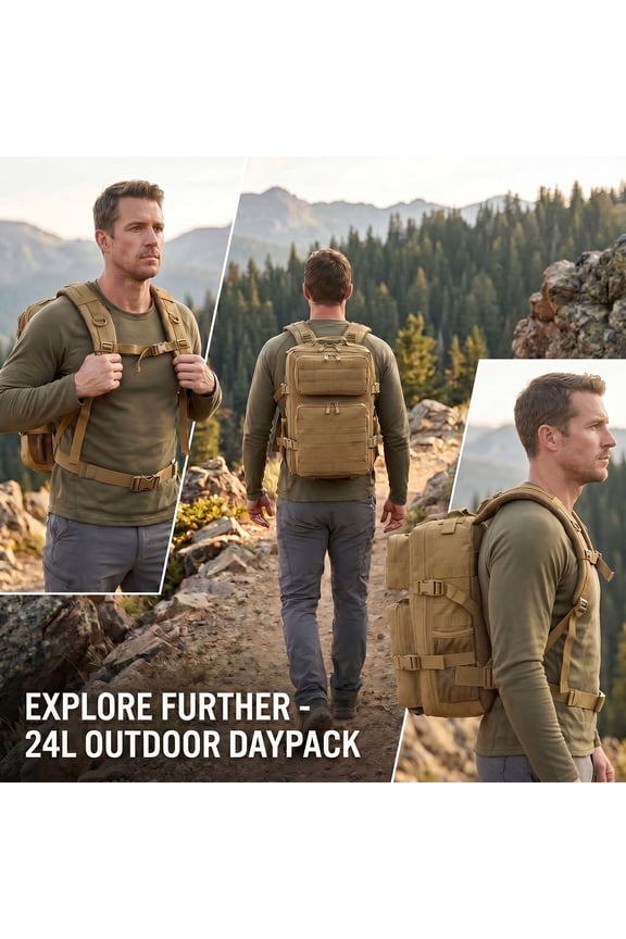 24L Outdoor Backpack for Men Women, 3 Day Camping Rucksack with Molle Webbing, Light Daypack for Hiking Gym Crossfit Travel Commute