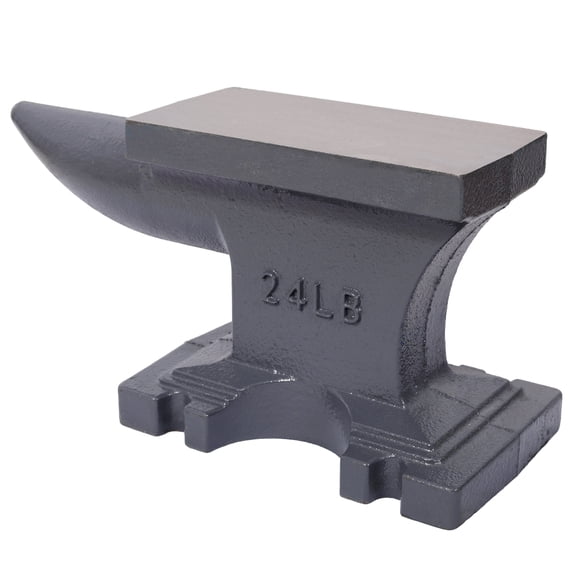 24LB Cast Iron Anvil for Metalworking, Gray Round Horn Anvil with Stable Base for Bending Shaping and Twisting
