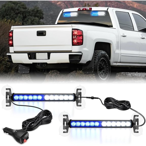 24LED Strobe Traffic Advisor Light Bar 2 in 1 Blue White Dash Warning Safety Flashing Lights Front/Rear Windshield Construction Lights for Trucks Cars Plow utility vehicles for Off-Road Vehicles