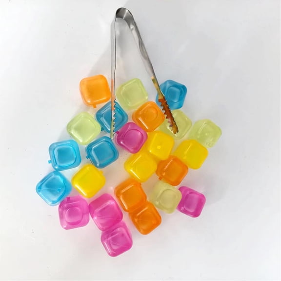 24ML Various Shapes Reusable Plastic Ice Cubes with Clips, Freezable Refillable Cooling Ice Set, No-Melt Reusable Ice Cubes for Summer Drinks Bar Party Cocktail Wine Beverage Chilling Use