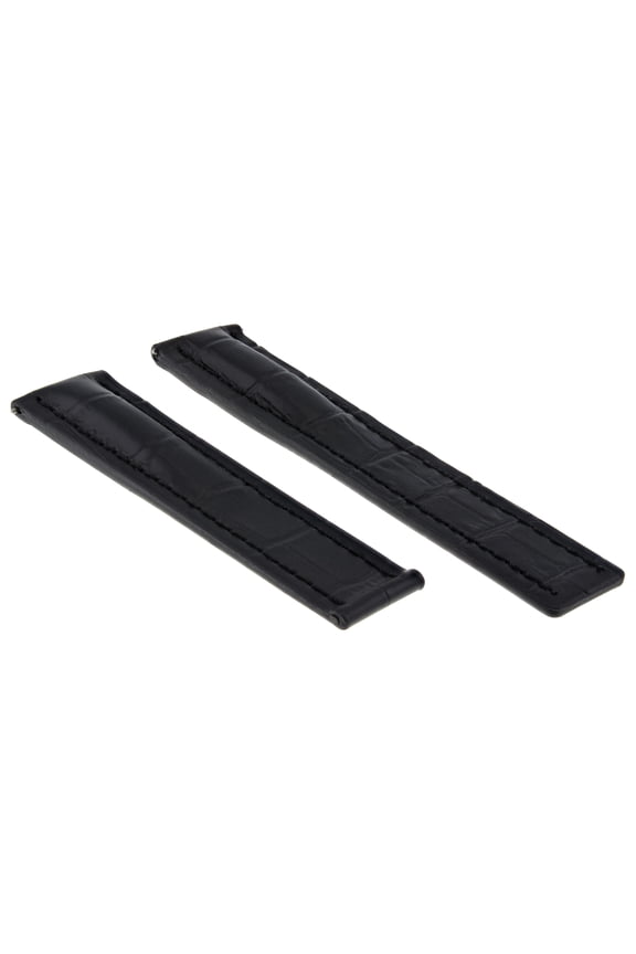 24MM/20MM LEATHER WATCH STRAP BAND DEPLOYMENT CLASP FOR BREITLING COLT BLACK