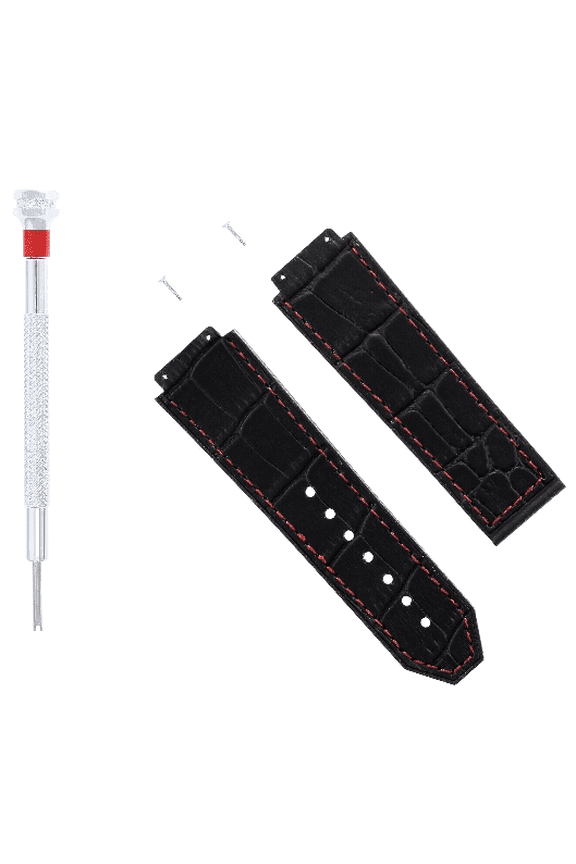 24MM ALLIGATOR LEATHER BAND STRAP FOR HUBLOT H BIG BANG BLACK RED ST + 2SC + SD