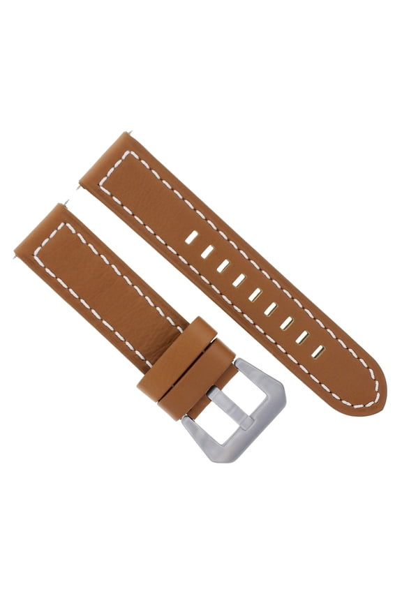 24MM COW LEATHER WATCH BAND STRAP FOR LUM TEC TAN WHITE STITCH