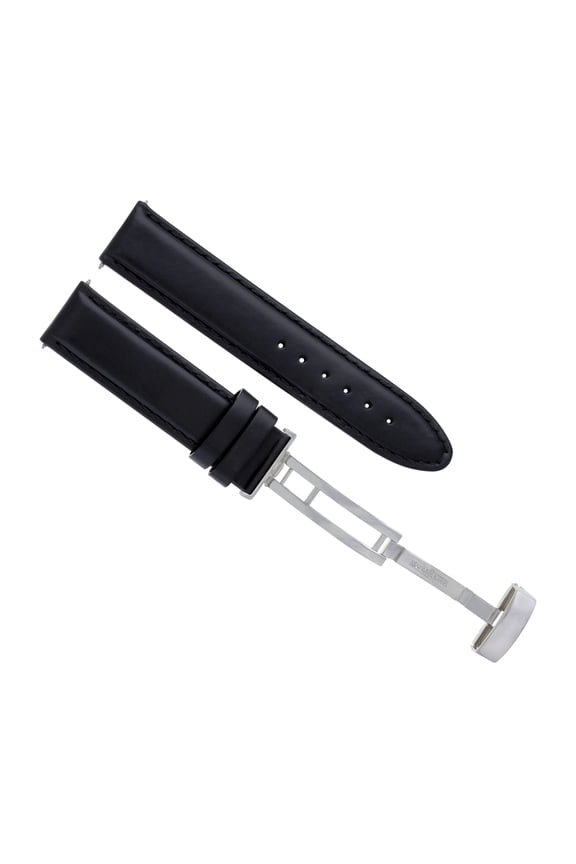 24MM CALF LEATHER STRAP SMOOTH BAND DEPLOY CLASP BRACELET FOR BREITLING BLACK