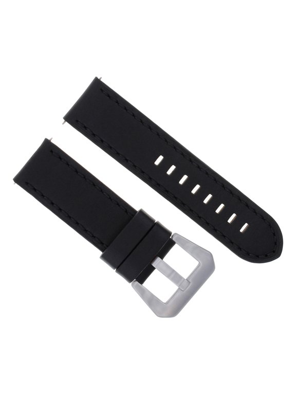 24mm Cow Leather Watch Band Strap, Black, Silver Buckle, Compatible With 44mm Lum Tec Combat Chrono Watch Black