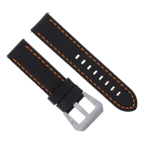24MM GENUINE LEATHER WATCH BAND STRAP FOR LUM TEC WATCH BLACK ORANGE STITCHING