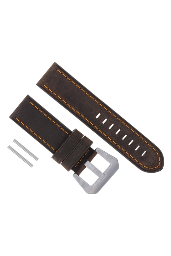 24MM COW LEATHER WATCH BAND STRAP FOR BREITLING COLT BENTLEY BROWN ORANGE STITCH