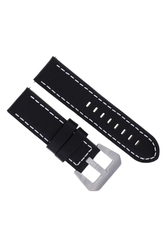 24MM COW LEATHER WATCH BAND STRAP FOR LUM TEC M51, M47 BLACK WHITE STITCHING