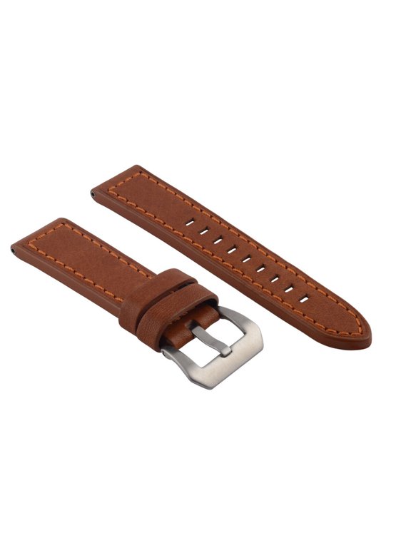 24mm Cow Leather Watch Band Strap, Tan with Orange Stitching, Silver Buckle, Compatible With Lum Tec M51, M47, M44, M43, M33 Tan