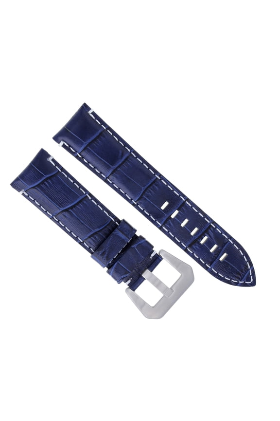 24MM GENUINE LEATHER WATCH BAND STRAP FOR LUM TEC G7 QUARTZ BLUE WHITE STITCH