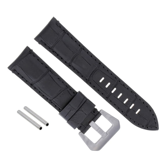 24MM GENUINE LEATHER WATCH BAND STRAP FOR LUM TEC M51 M47 M44 M43, M33 BLACK