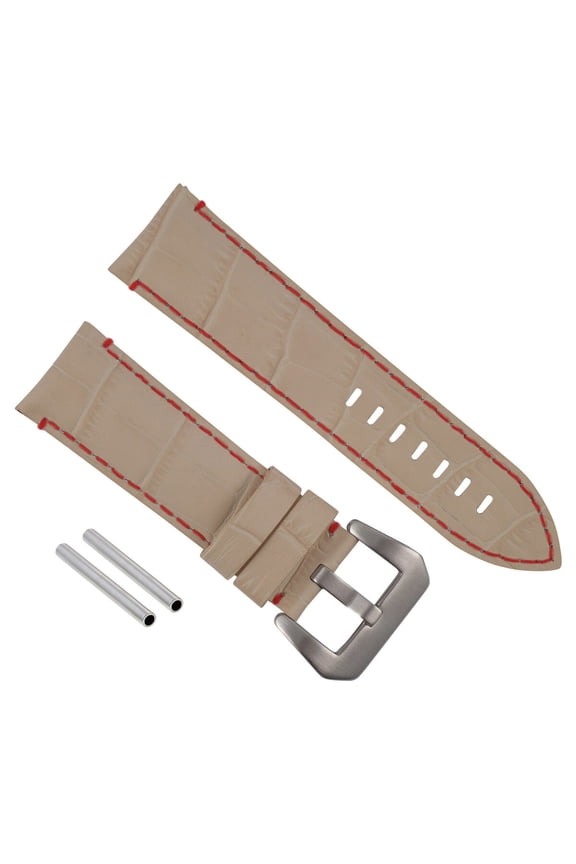 24MM GENUINE LEATHER WATCH BAND STRAP FOR LUM TEC WATCH BEIGE RED STITCH TOP QTY