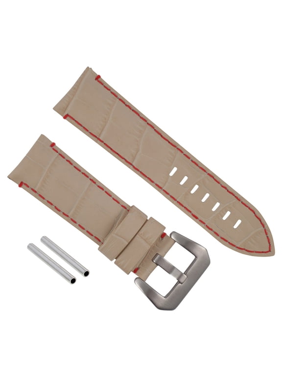 24MM GENUINE LEATHER WATCH BAND STRAP FOR LUM TEC WATCH BEIGE RED STITCH TOP QTY