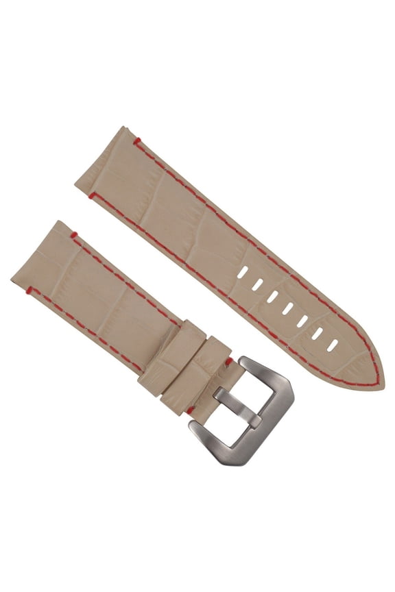 24MM GENUINE LEATHER WATCH BAND STRAP FOR LUM TEC WATCH BEIGE RED STITCHING