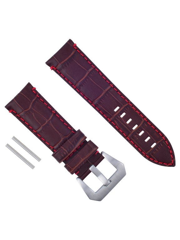 24MM GENUINE LEATHER WATCH BAND STRAP FOR LUM-TEC WATCH BROWN RED STITCH