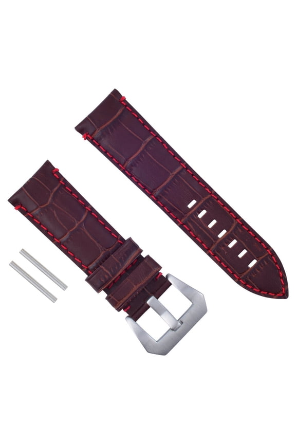 24MM GENUINE LEATHER WATCH BAND STRAP FOR LUM-TEC WATCH BROWN RED STITCH