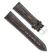 24mm Italian Genuine Leather Watch Band Strap, Dark Brown with White Stitching, Silver Buckle, Compatible With Omega Railmaster Dark Brown