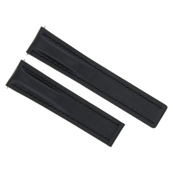 24MM LEATHER BAND SMOOTH STRAP FOR BREITLING 24/20 DEPLOYMENT CLASP BUCKLE BLACK