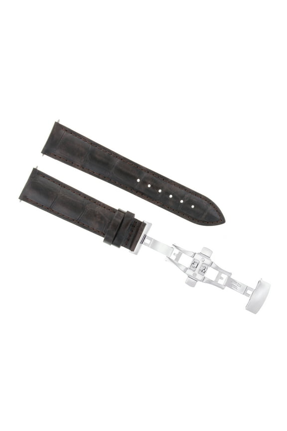 24MM LEATHER BAND STRAP FOR BAUME MERCIER CAPELAND DEPLOYMENT BUCKLE DARK BROWN