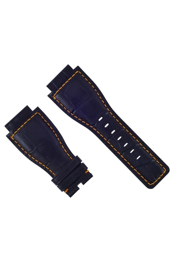 24MM LEATHER BAND STRAP FOR BELL & ROSS BR-01-03 WATCH BLUE ORANGE STITCHING