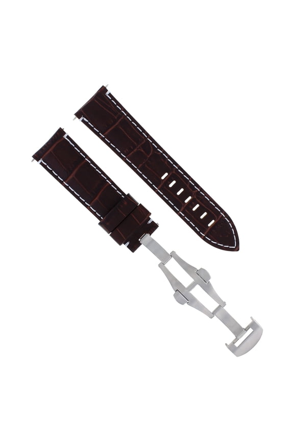 24MM LEATHER BAND WATCH STRAP DEPLOYMENT CLASP FOR BREITLING AVENGER BROWN WS