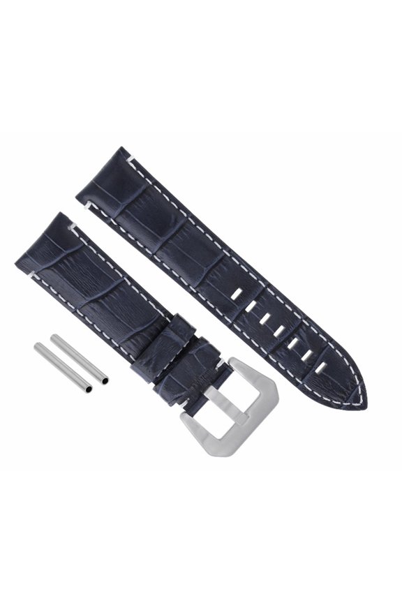 24MM LEATHER BAND WATCH STRAP FOR LUM TEC M51 M47 M44 M43 M33 BLACK WHITE STITCH