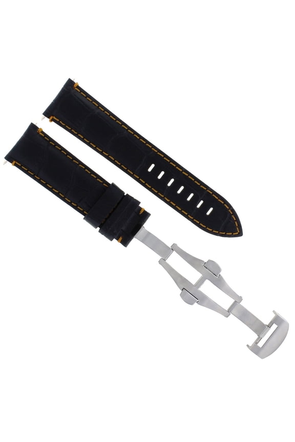 24MM LEATHER STRAP BAND BUCKLE FOR BREITLING NAVITIMER BENTLEY COLT BLACK ORANGE