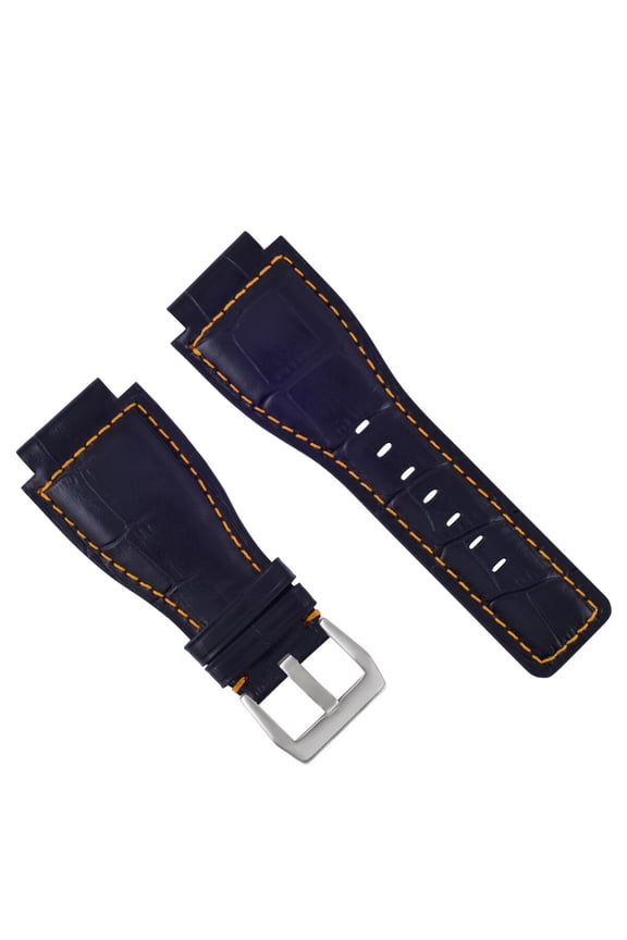 24MM LEATHER WATCH BAND STRAP FOR BELL & ROSS BR-01-BR-03 WATCH BLUE ORANGE STIT
