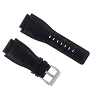 24mm Leather Watch Band Strap, Black, Silver Buckle, Compatible With Bell & Ross Watch Model BR-01-BR-03 Black