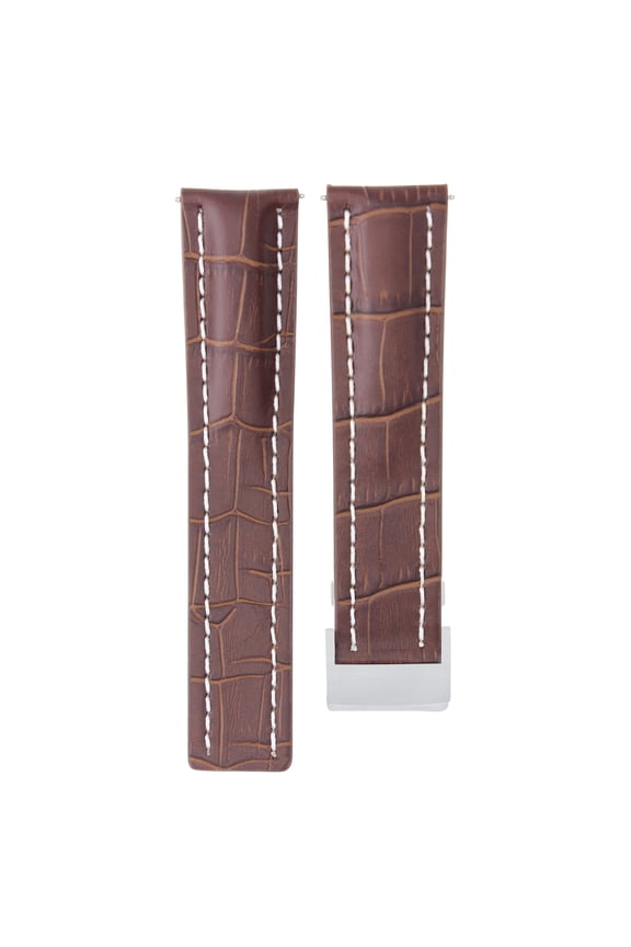 24MM LEATHER WATCH BAND STRAP FOR BREITLING NAVITIMER DEPLOYMENT CLASP BROWN WS