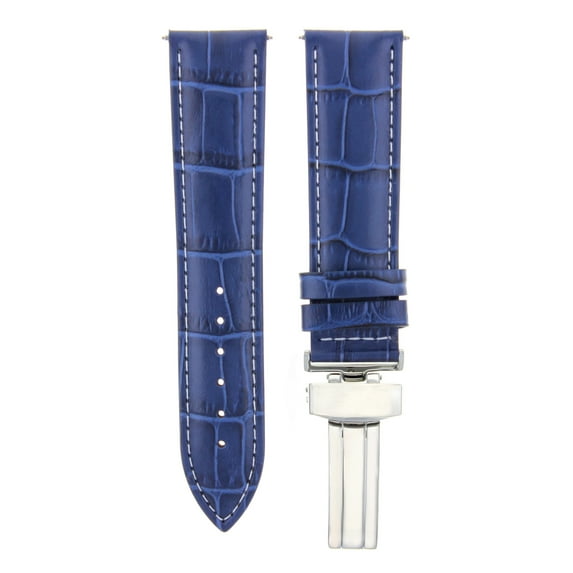 24MM LEATHER WATCH BAND STRAP FOR BULOVA ACCUTRON WATCH DEPLOYMENT CLASP BLUE WS
