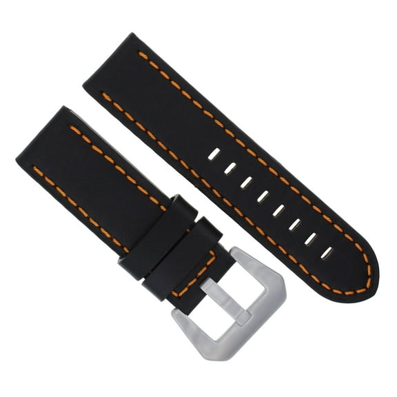 24MM LEATHER WATCH BAND STRAP FOR MENS LUM TEC WATCH BLACK ORANGE STITCH LONG