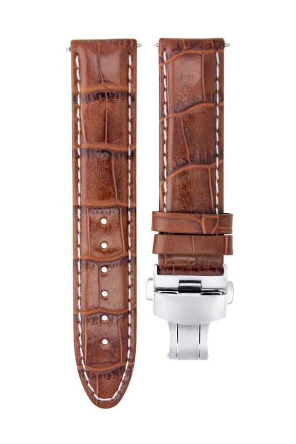 24MM LEATHER WATCH STRAP BAND CLASP FOR BREITLING NAVITIMER, BENTLEY L/BROWN WS
