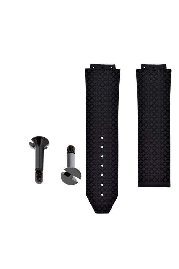 24MM RUBBER BAND STRAP FOR HUBLOT 44-44.5MM H BIG BANG 2 BLACK SCREW STEEL BLACK