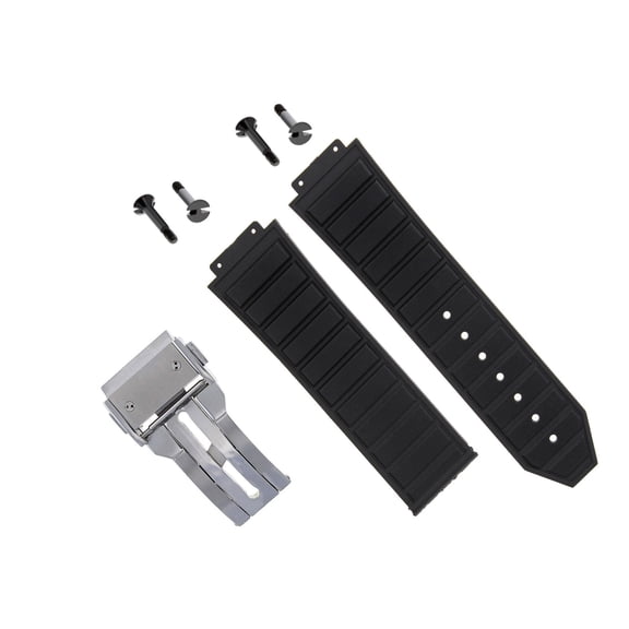 24MM RUBBER BAND STRAP FOR HUBLOT 44-45MM H BIG BANG + 4 BLACK SCREW BLACK