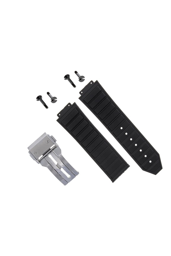 24MM RUBBER BAND STRAP FOR HUBLOT 44-45MM H BIG BANG + 4 BLACK SCREW BLACK