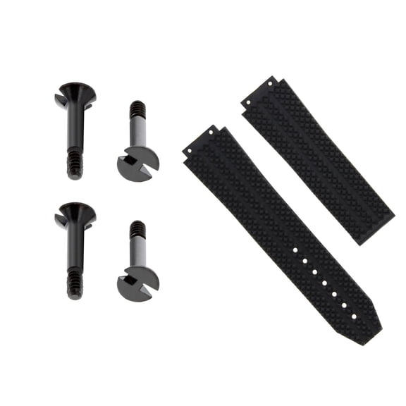 24MM RUBBER BAND STRAP FOR HUBLOT BIG BANG 301.SX 130.RX + 4 BLACK SCREW BLACK