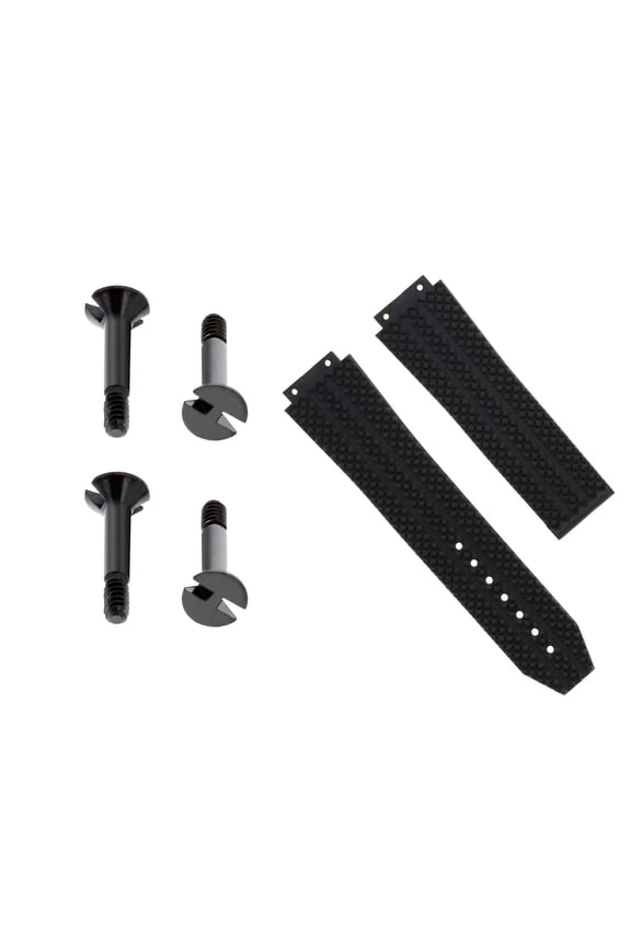 24MM RUBBER BAND STRAP FOR HUBLOT BIG BANG 301.SX 130.RX + 4 BLACK SCREW BLACK