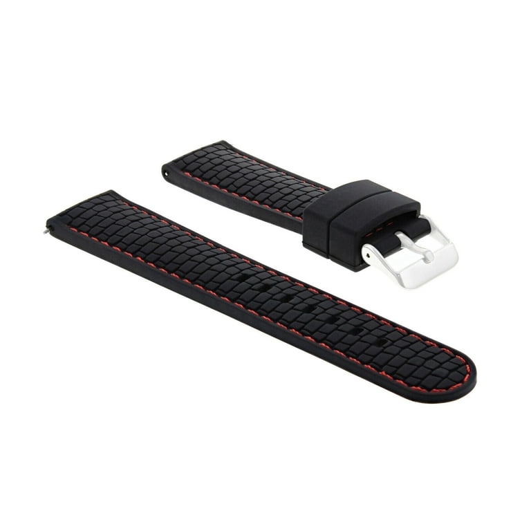 24MM RUBBER STRAP WATCH BAND FOR FIT BULOVA WATCH BLACK RED STITCH