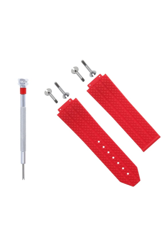 24MM RUBBER WATCH BAND STRAP FOR HUBLOT 44-45MM H BIG BANG +4 SCREW S/DRIVER RED