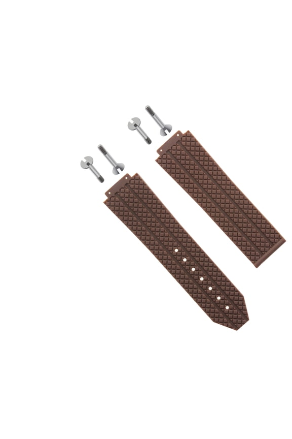24MM RUBBER WATCH BAND STRAP FOR HUBLOT 44MM 45MM H BIG BANG + 4 SCREW BROWN
