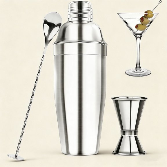 24OZ Cocktail Shaker Set - Cocktail Bar Martini Drink Shaker Set with Strainer, Stainless Steel Bartender Kit Drink Mixer with Jigger, Mixing Spoon, Bar Accessories for Beginners