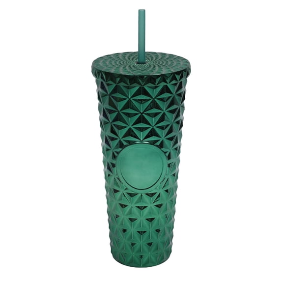 24OZ Double Wall Studded Tumbler, Electroplated Cup with Straw, Iridescent Diamond Pattern Reusable Water Bottle for Iced Coffee & Drinks