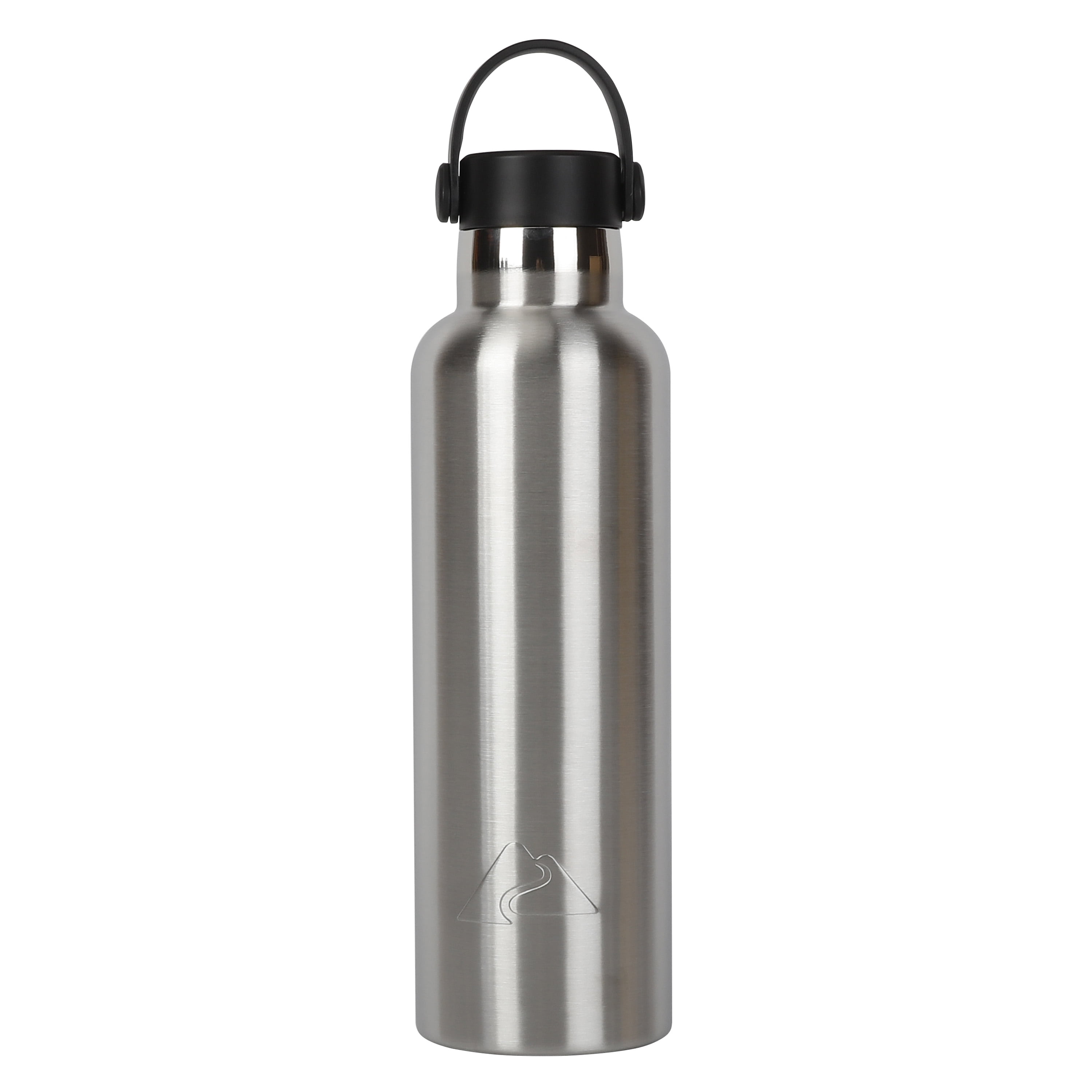 Ozark Trail 24oz Double Wall Vacuum Sealed Stainless Steel Water Bottle with Handle, Silver