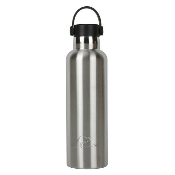 Ozark Trail 24oz Double Wall Vacuum Sealed Stainless Steel Water Bottle with Handle, Silver