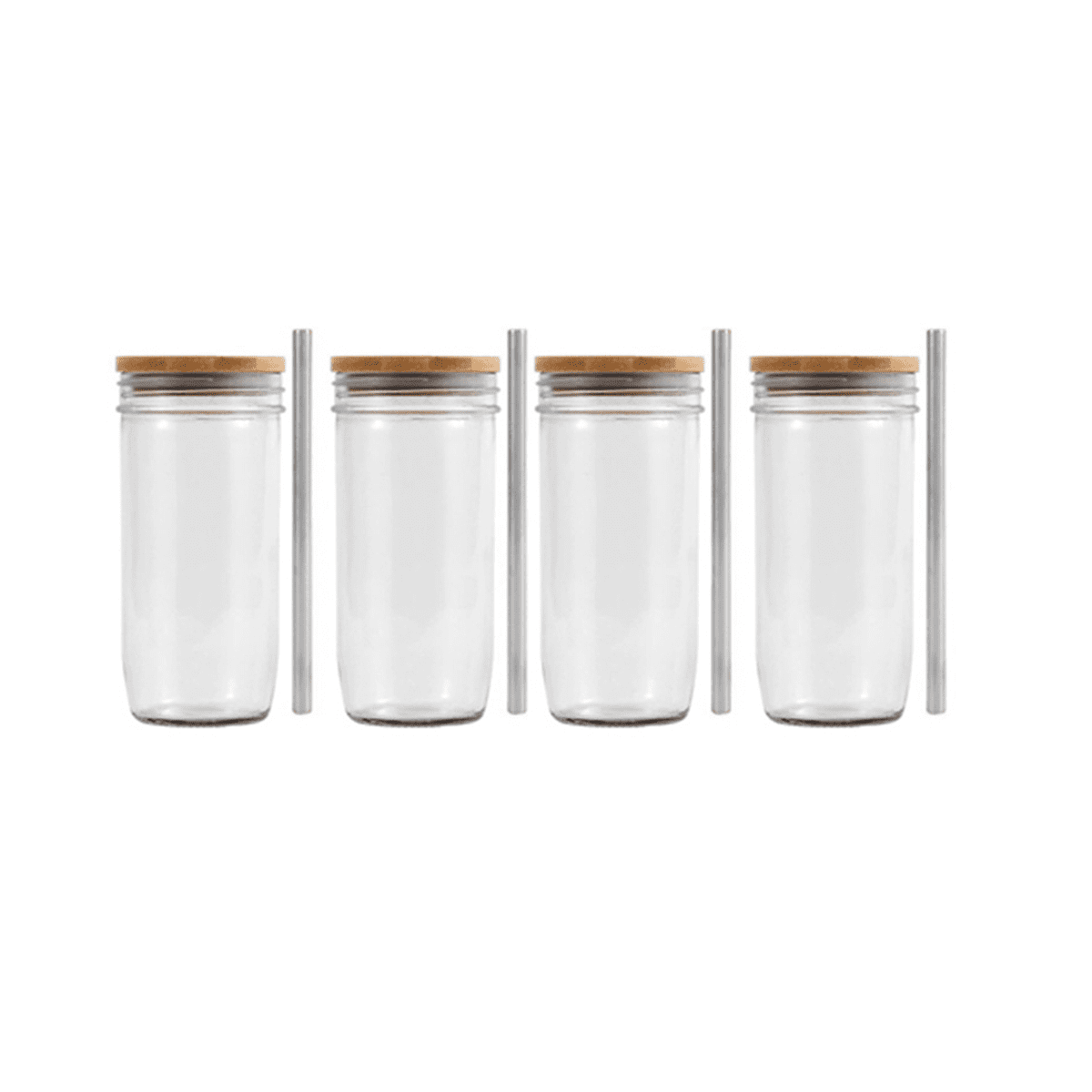 24Oz Glass Tumbler Cup with Bamboo Lid and Straw Wide Mouth Mason Jar